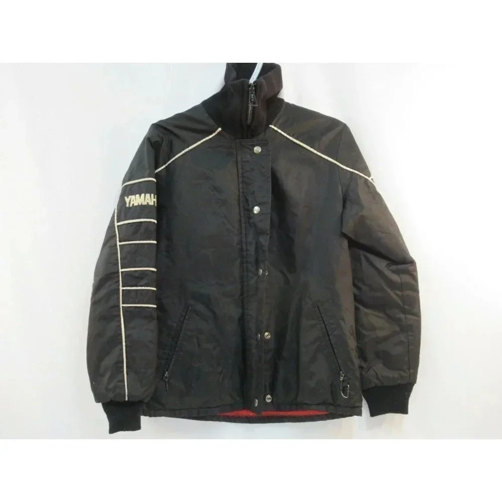Yamaha Fleece Lined  Windbreaker Jacket Mens Small Vintage Black Embroidered